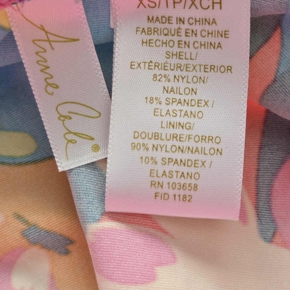 ANNE COLE Blue and Pink Tankini Top with Vibrant Floral Design, XSMALL - Picture 4 of 5